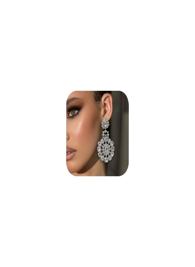 XSBODY Costume Silver Large Rhinestone Earrings Dangling Trendy Bling Oversized Statement Earrings For Women Formal (Silver7) - Image 1